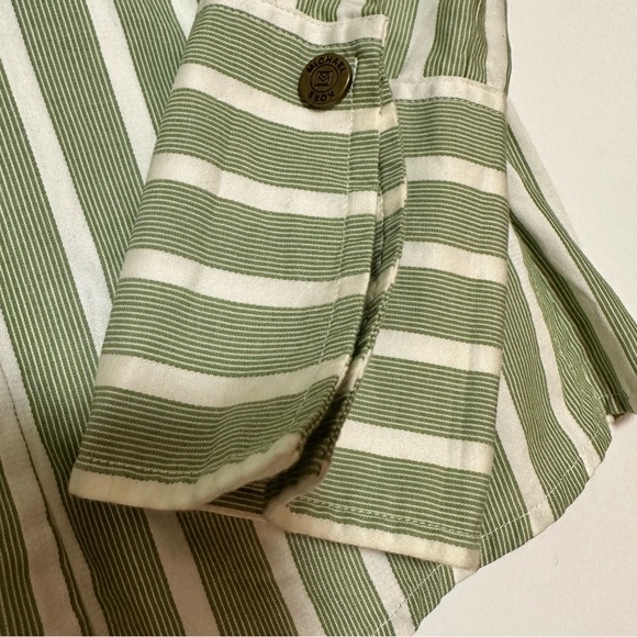 MICHAEL Michael Kors Women’s White & Green Striped Button Down Shirt SZ 10 - Picture 5 of 8